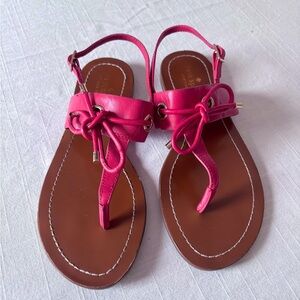 Kate Spade New York Carlita Pink Leather Bow Ankle Strap Flats sandals 7 1/2M
